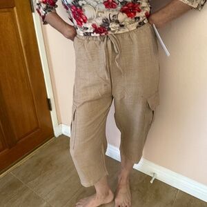 Beige Cargo Capris